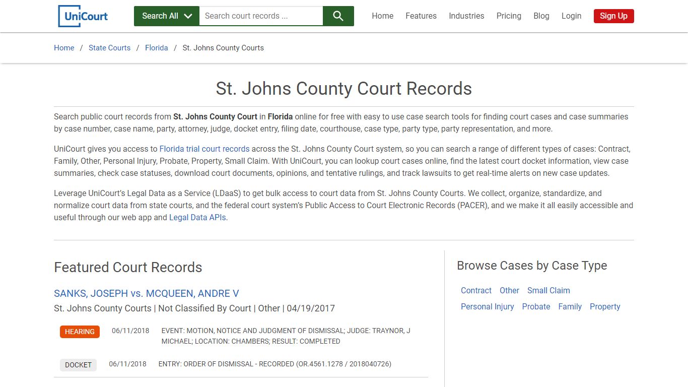 St. Johns County Court Records | Florida | UniCourt